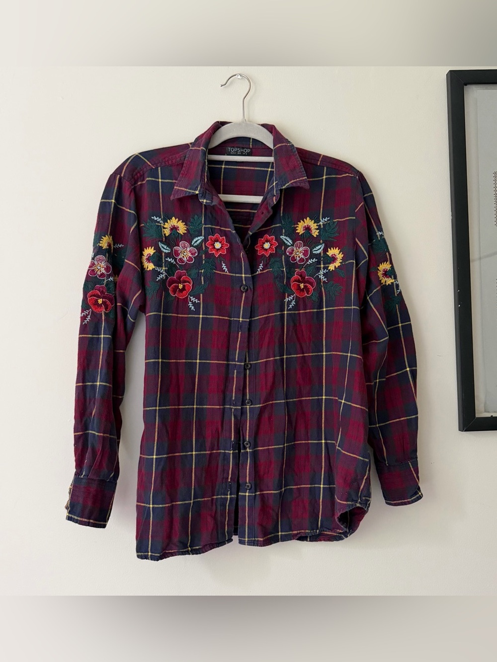 Topshop Plaid Floral Button Down | Size 8